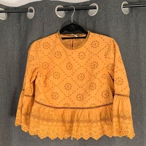 Free People Yellow Eyelit Blouse